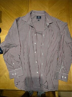 Dockers Men's Burgundy and White Gingham Dress Shirt